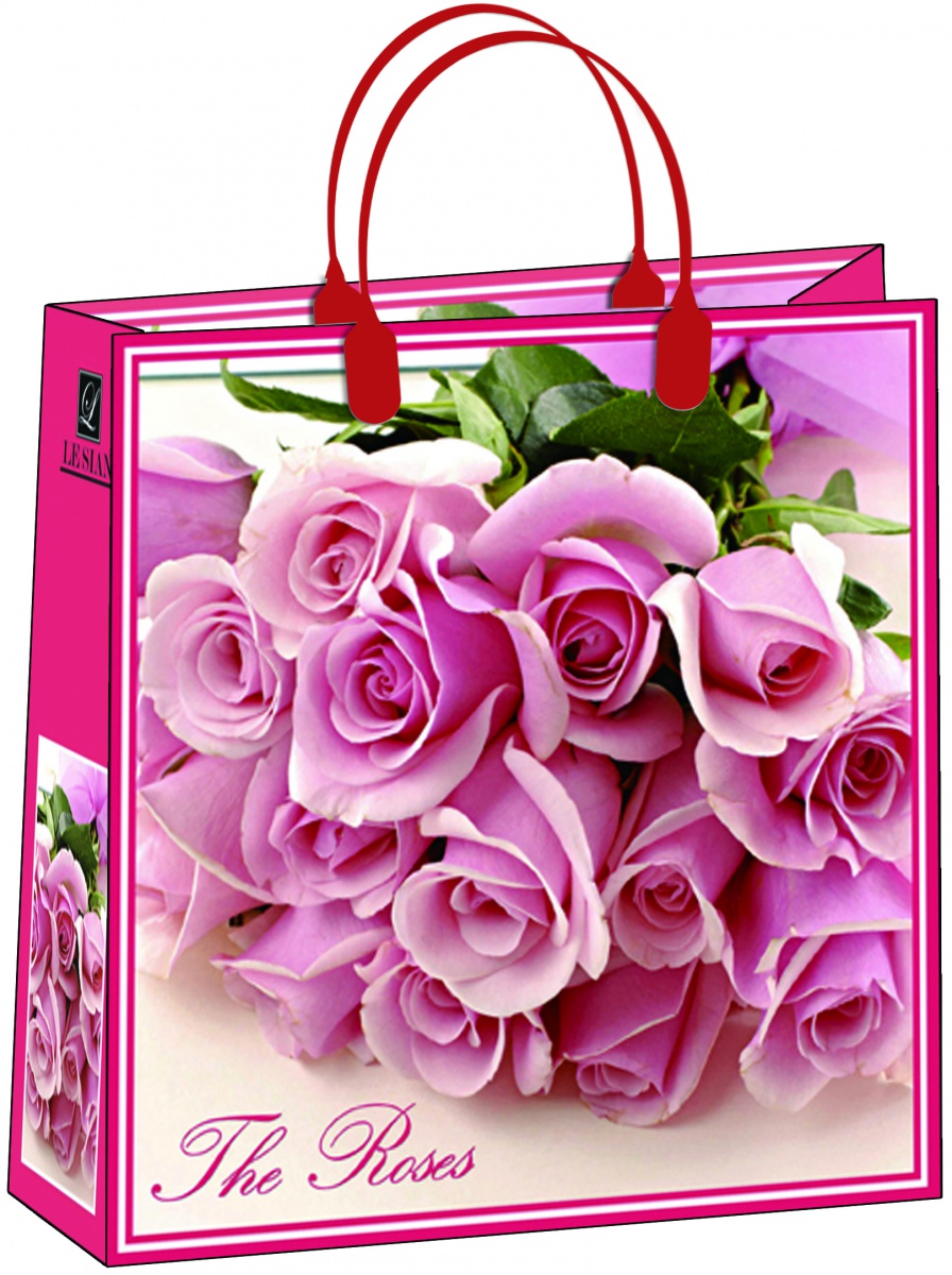 Пакет пластиковый подарочный "Розовые розы" (СРЕДНИЙ)