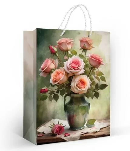 Пакет подарочный матовая ламинация "Персиковые розы" (ML)