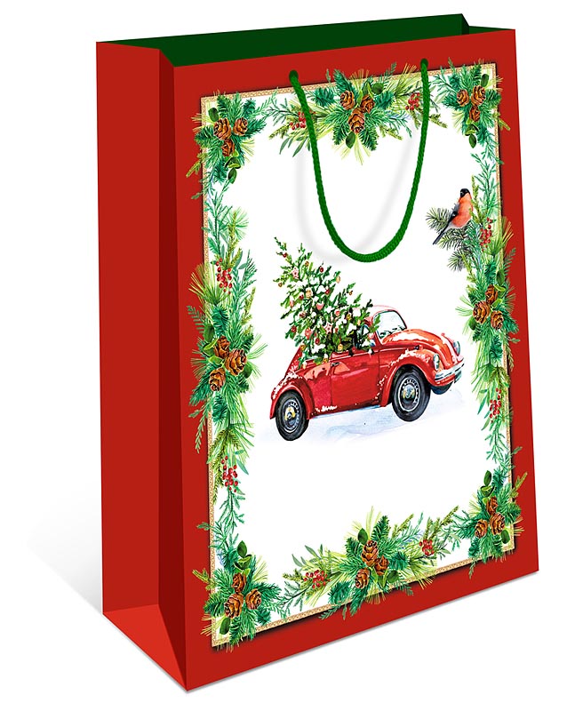 Пакет подарочный новогодний "Машина с ёлкой" (DE)