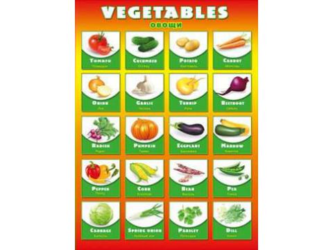 Плакат "Овощи" английский язык Формат А2