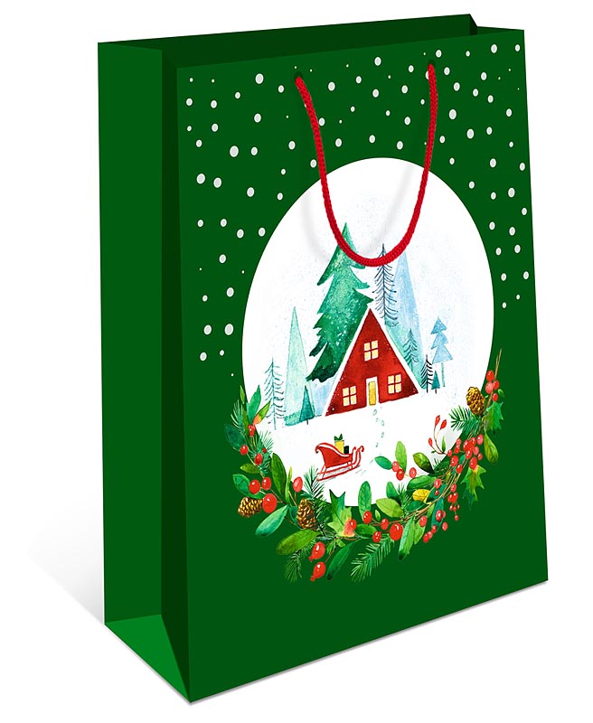 Пакет подарочный новогодний "Домик в зимнем лесу" (АВ)