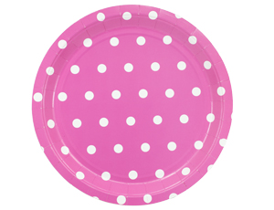 Тарелка бумажная "Горошек ярко-розовая" 23 см 6 шт