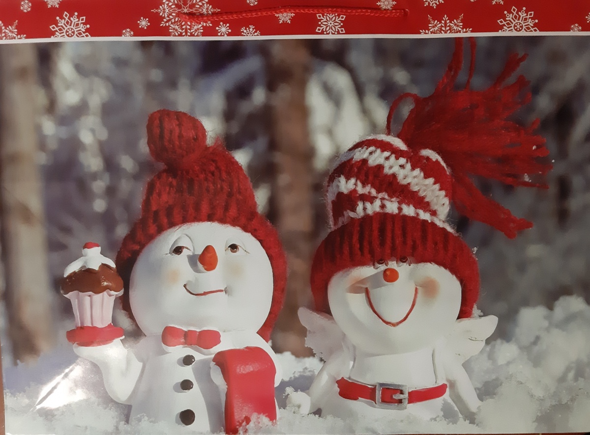 Пакет подарочный бумажный новогодний "Снеговики" (XXLH)