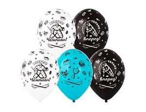 Шар латексный 14" Шелкография Пастель "Хоккей"