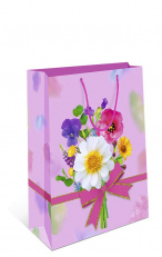 Пакет подарочный "Яркий букет с розовым бантом" (DE)