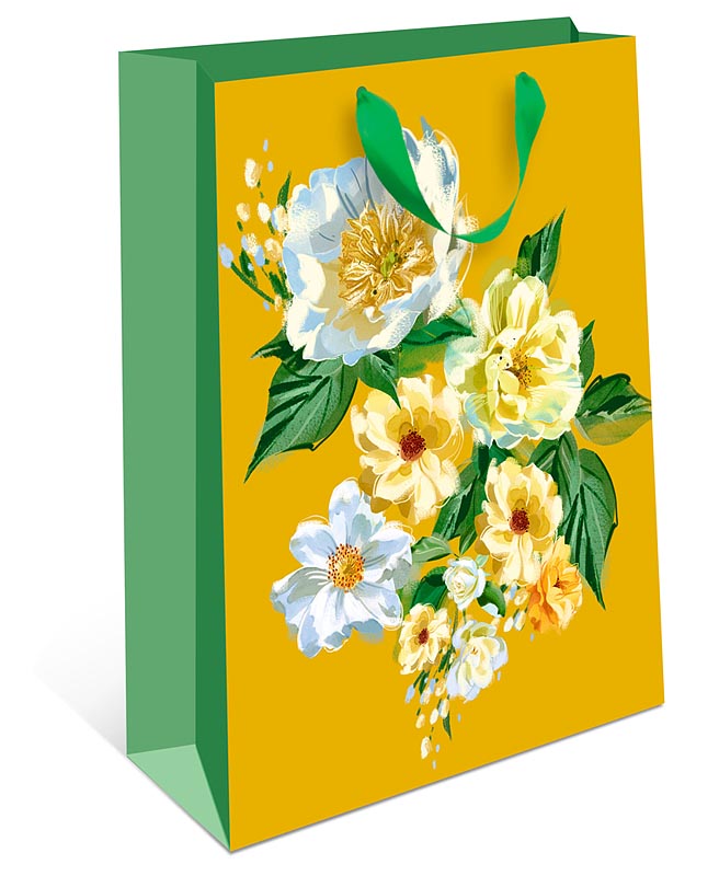 Пакет подарочный СТАНДАРТ ПЛЮС "Цветы на жёлтом" (DE)