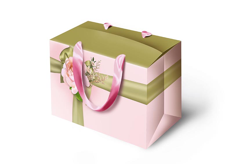 Сумка-коробка подарочная "Розовый цветок на банте" (L)