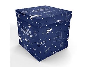 Коробка для надутых шаров с рисунком "С ДР" СИНЯЯ (60 см)