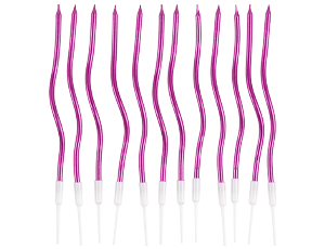 Свечи для торта с подставками Волна ЯРКО-РОЗОВЫЕ 13 см 12 шт