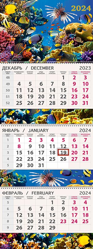 Календарь квартальный трехблочный ПРЕМИУМ "Подводный мир" (Арт и Дизайн)