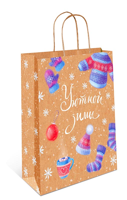 Пакет КРАФТ подарочный новогодний "Уютной зимы" (АВ)