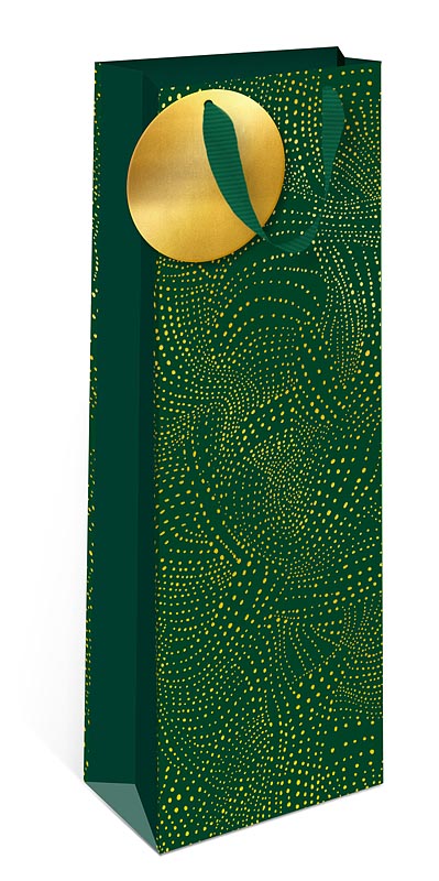 Пакет подарочный ПРЕМИУМ "Золотые точки на зелёном" (ST)
