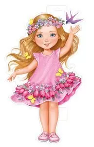 Плакат вырубной двусторонний "Девочка в розовом весеннем платье" Формат А3