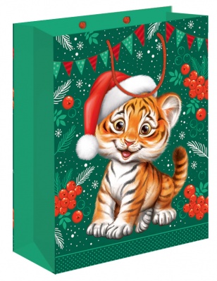 Пакет подарочная новогодний "Тигр в колпаке" (MS)