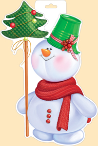 Плакат вырубной двусторонний "Снеговик с красным шарфиком" Формат А4