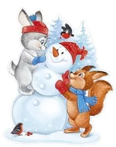 Плакат вырубной двусторонний "Белка и заяц со снеговиком" Формат А3