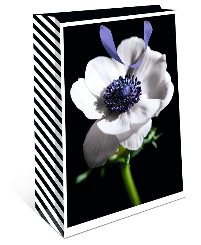 Пакет подарочный СТАНДАРТ ПЛЮС "Белый цветок на чёрном"" (АВ)