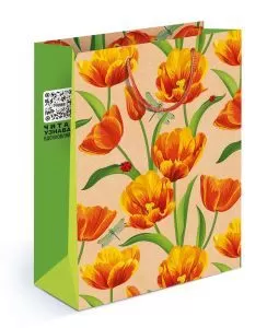 Пакет подарочный КРАФТ "Тюльпаны" (ML)