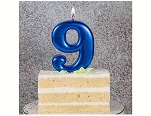 Свеча-цифра "9" Синяя 8 см