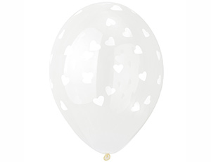 Шар латексный 14" Кристалл Шелкография "Сердца белые"