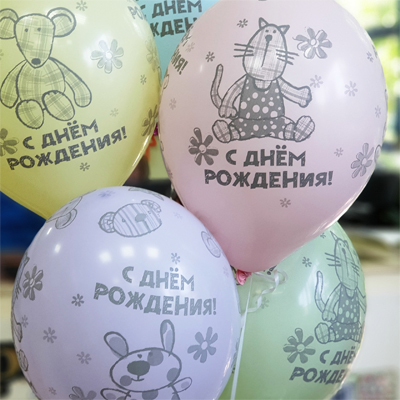 Шар латексный 14" Пастель Шелкография "ДР Зверюшки-игрушки"