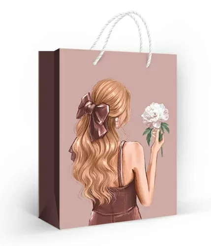 Пакет подарочный матовая ламинация "Девушка с цветком" (MS)