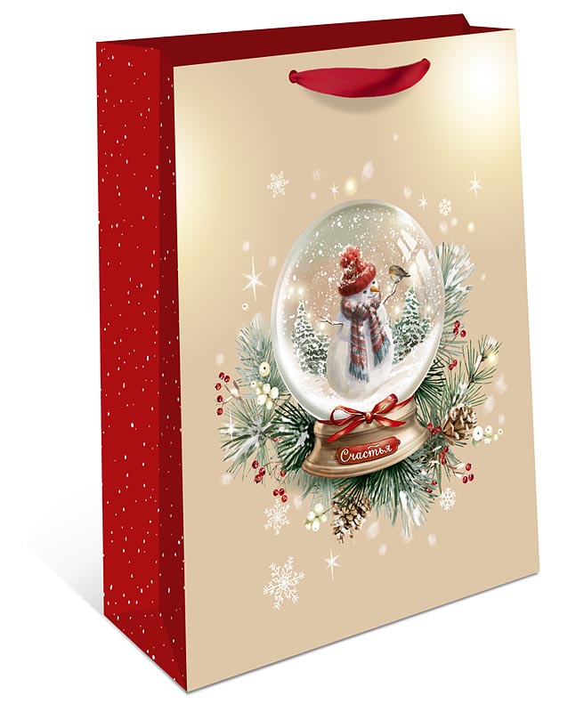 Пакет подарочный бумажный СТАНДАРТ ПЛЮС "Снеговик в шаре" (АА+)