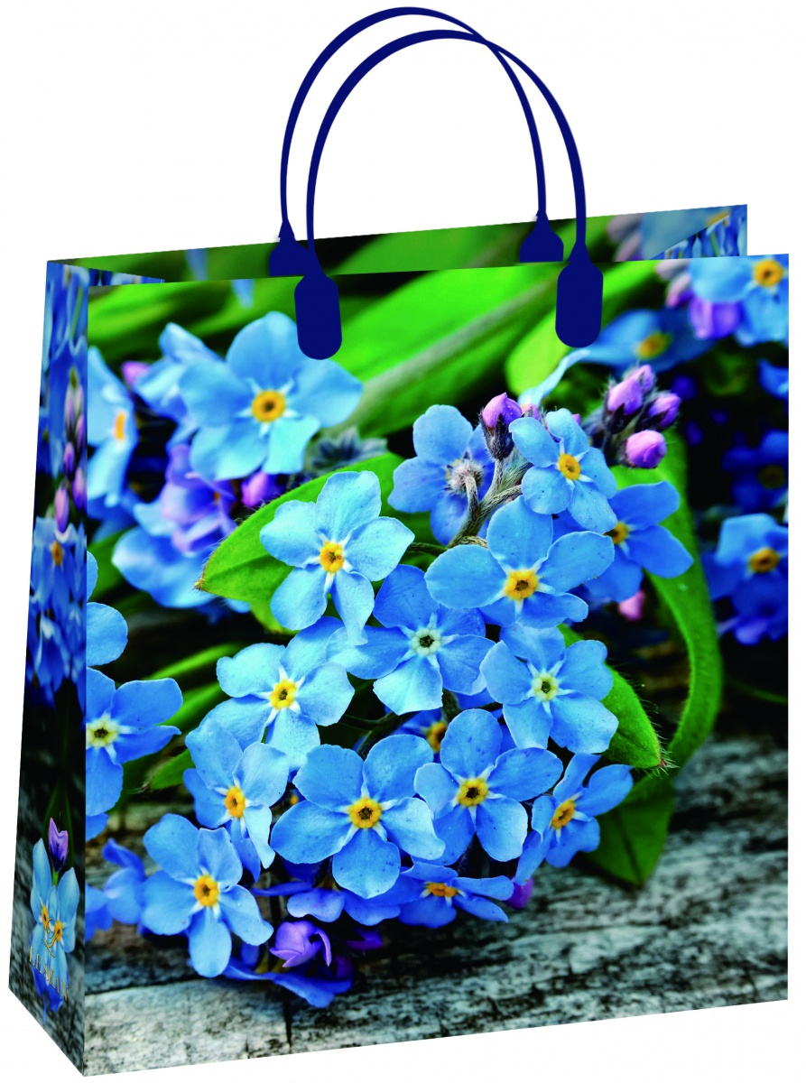 Пакет пластиковый подарочный "Синие цветочки" (МАЛЫЙ)