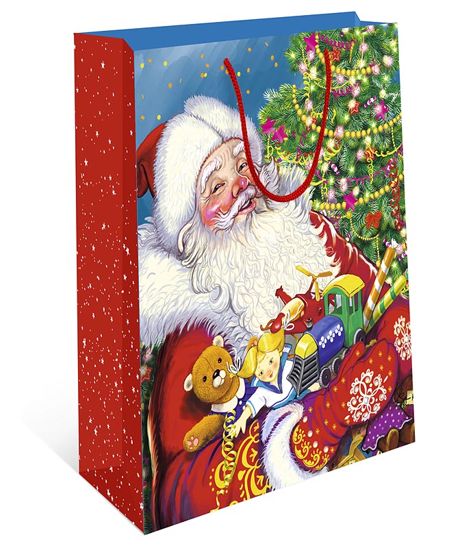 Пакет подарочный новогодний "Дед Мороз с подарками" (ВС)