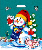 Пакет полиэтиленовый с вырубной ручкой "Снеговик-почтальон" (40х47)