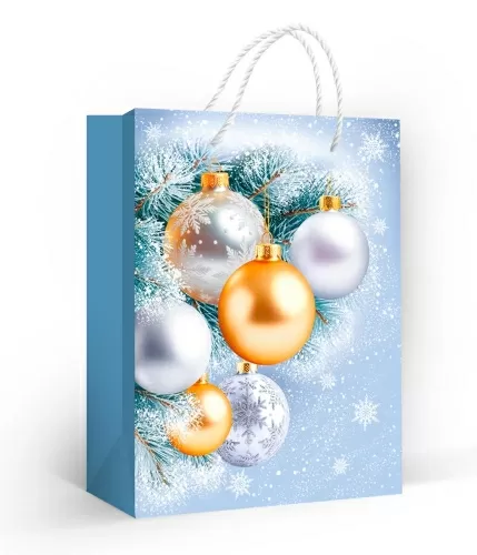 Пакет подарочный бумажный матовая ламинация "Шары на ветке" (МS)