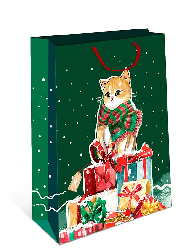 Пакет подарочный новогодний "Кот на подарках" (ВС)
