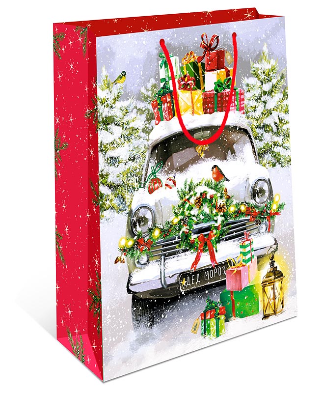 Пакет подарочный новогодний "Машина с подарками" (АА)