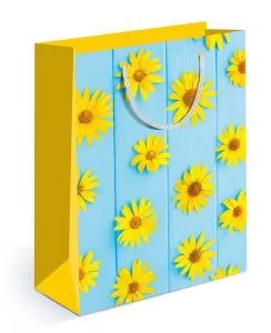 Пакет подарочный матовая ламинация "Жёлтые цветы на голубом" (MS)