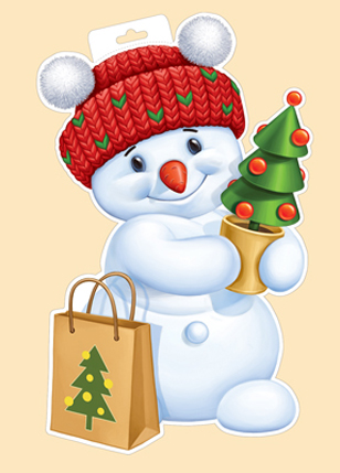 Плакат вырубной двусторонний "Снеговик с елочкой" Формат А3