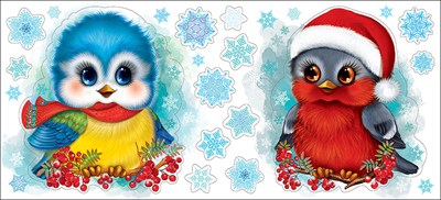 Набор новогодних наклеек "Синичка и снегирь"