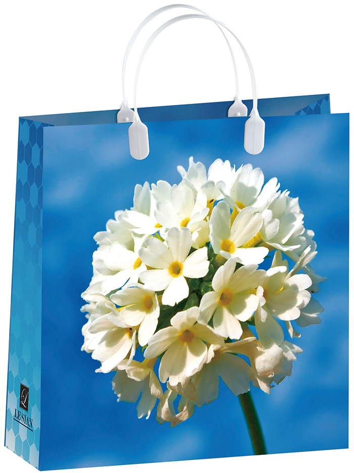 Пакет пластиковый подарочный "Белые цветы" (СРЕДНИЙ)