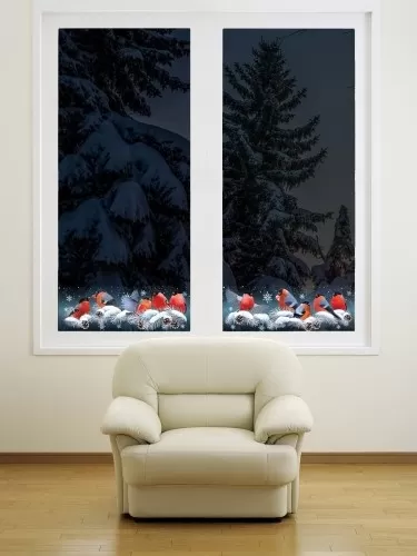 Наклейки-бордюры на окна "Зимний танец снегирей"
