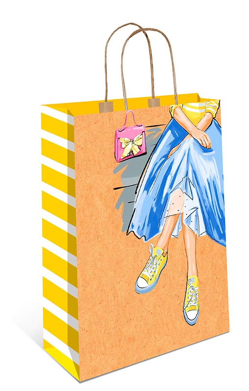 Пакет подарочный КРАФТ "Девушка в жёлтых кедах" (АВ)