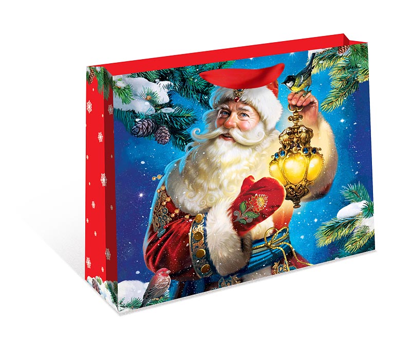 Пакет подарочный бумажный СТАНДАРТ ПЛЮС "Дед Мороз с фонарём" (ААА)
