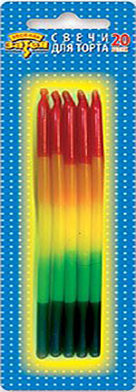 Свечи для торта 12,5 см "Радуга" 20 шт