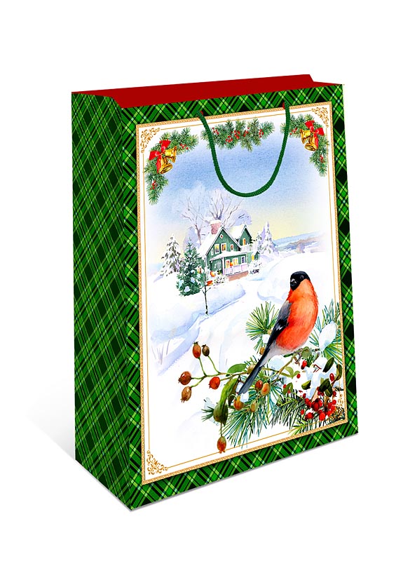 Пакет подарочный новогодний "Снегирь на ветке" (DE)