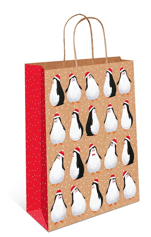 Пакет КРАФТ подарочный новогодний "Милые пингвины" (ВС)