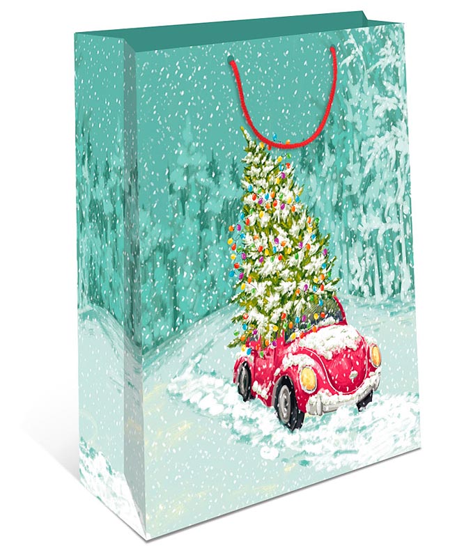Пакет подарочный новогодний "Машина с ёлкой" (АА)