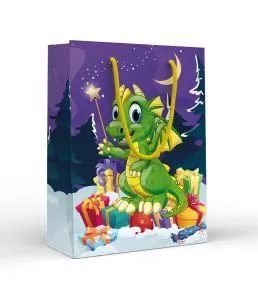 Пакет подарочный новогодний матовая ламинация "Дракоша с подарками" (МS)