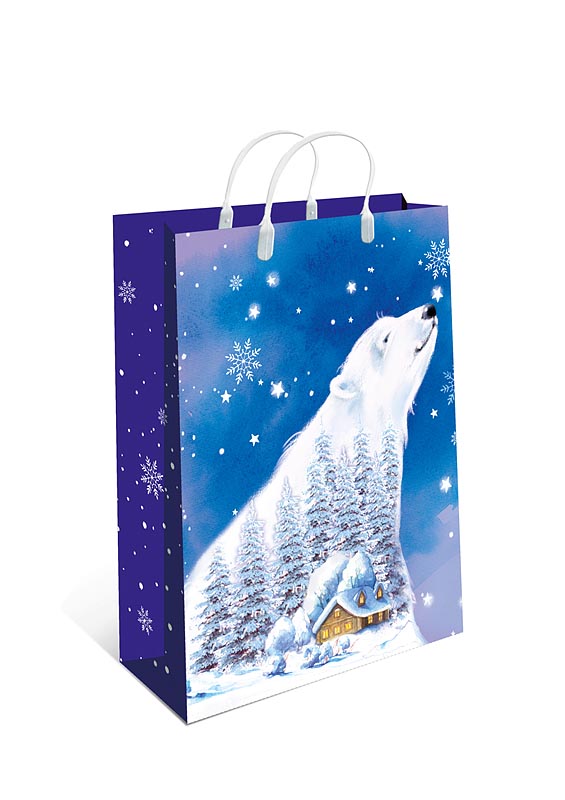 Пакет пластиковый новогодний "Белый медведь" (БОЛЬШОЙ)