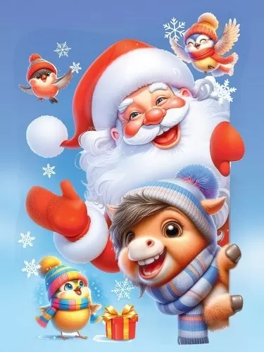 Наклейки оформительские "Дед Мороз и пони"