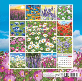 Календарь перекидной настенный БОЛЬШОЙ на скрепке "Полевые цветы"