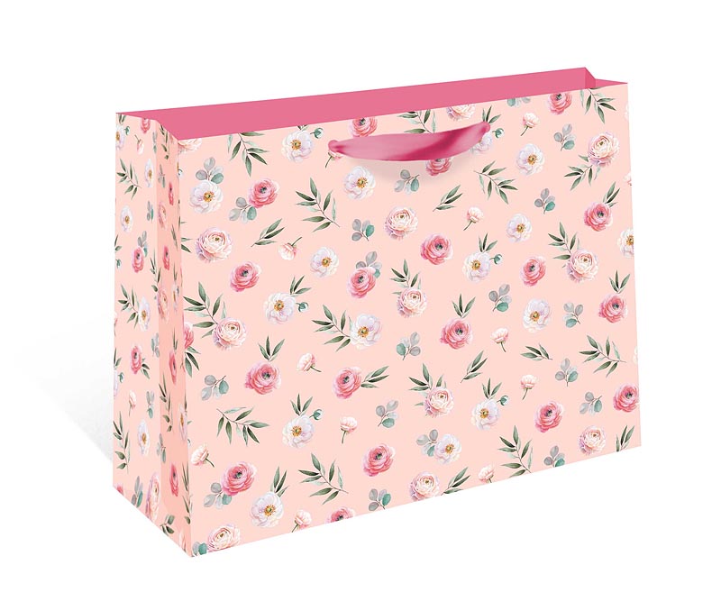 Пакет подарочный СТАНДАРТ ПЛЮС "Цветы на розовом" (ААА+)