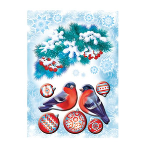 Набор новогодних наклеек "Объемные снегири"